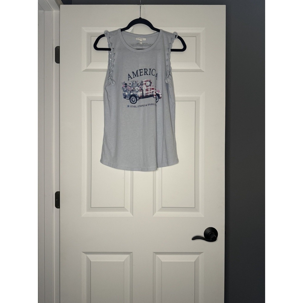 Maurices Patriotic Tank Top Small Red White Blue America Braided Armholes Nwt